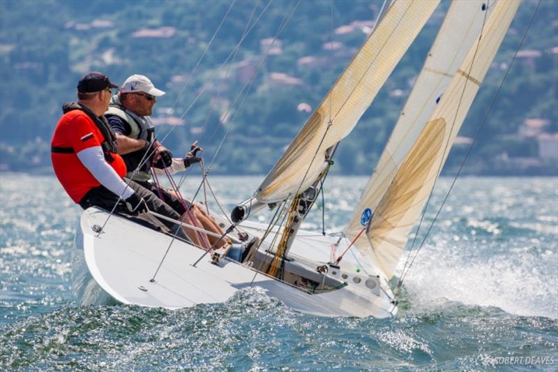 Odin Grupe steers Windschleiche at the 2018 Swiss/Italian Open on Lake Como photo copyright Robert Deaves taken at  and featuring the 5.5m class