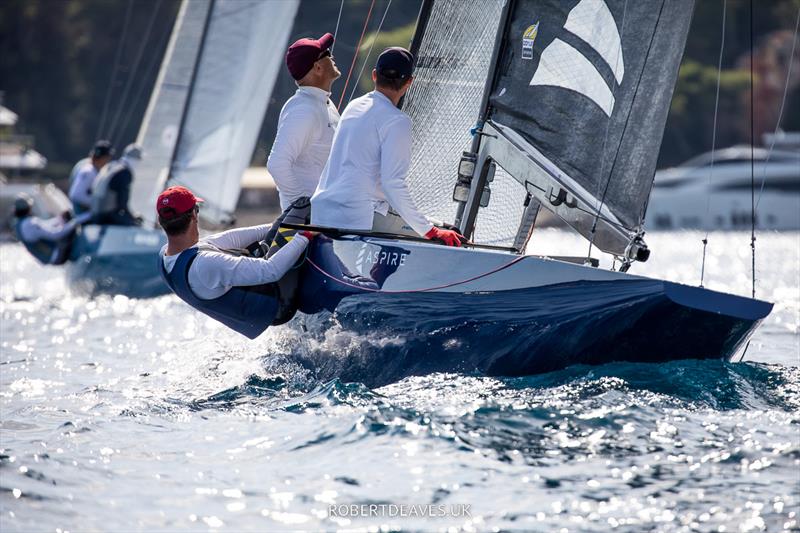 Aspire chases New Moon - 2022 5.5 Metre French Open at the Regates Royales in Cannes photo copyright Robert Deaves taken at Yacht Club de Cannes and featuring the 5.5m class