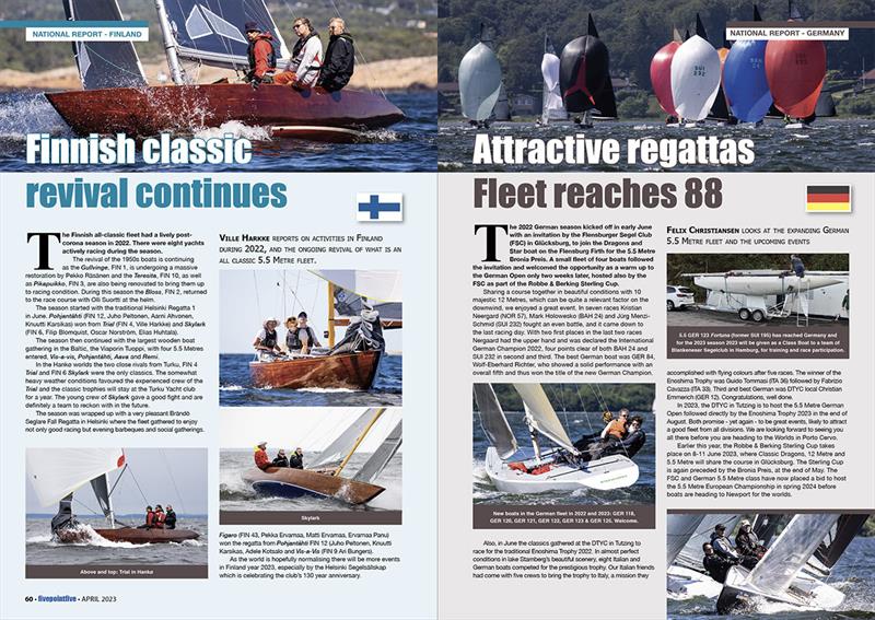 April 2023 issue of fivepointfive magazine photo copyright Robert Deaves taken at  and featuring the 5.5m class