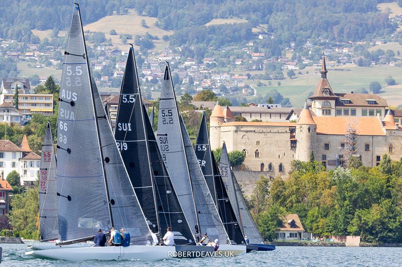 Start of race 2 on day 1 of the 5.5 Metre Swiss Open at Grandson photo copyright Robert Deaves / www.robertdeaves.uk taken at Cercle de la Voile de Grandson and featuring the 5.5m class