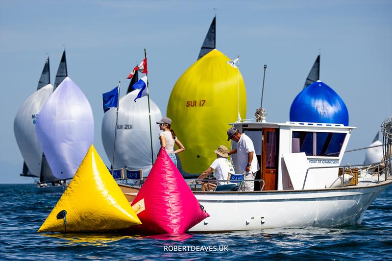 Race 6 finish on day 2 of the 5.5 Metre Swiss Open at Grandson photo copyright Robert Deaves / www.robertdeaves.uk taken at Cercle de la Voile de Grandson and featuring the 5.5m class