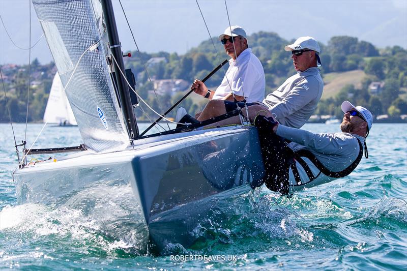 Dominique Lauener takes the helm on Artemis during the 5.5 Metre Joran Cup at Grandson - photo © Robert Deaves / www.robertdeaves.uk