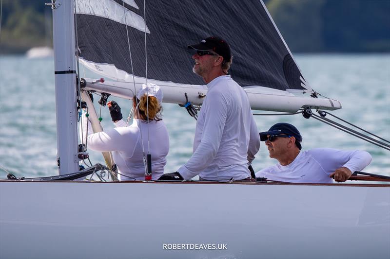 Stefan Volkmann at the helm of Alzira on 5.5 Metre German Open Day 2 photo copyright Robert Deaves / www.robertdeaves.uk taken at Deutscher Touring Yacht Club and featuring the 5.5m class