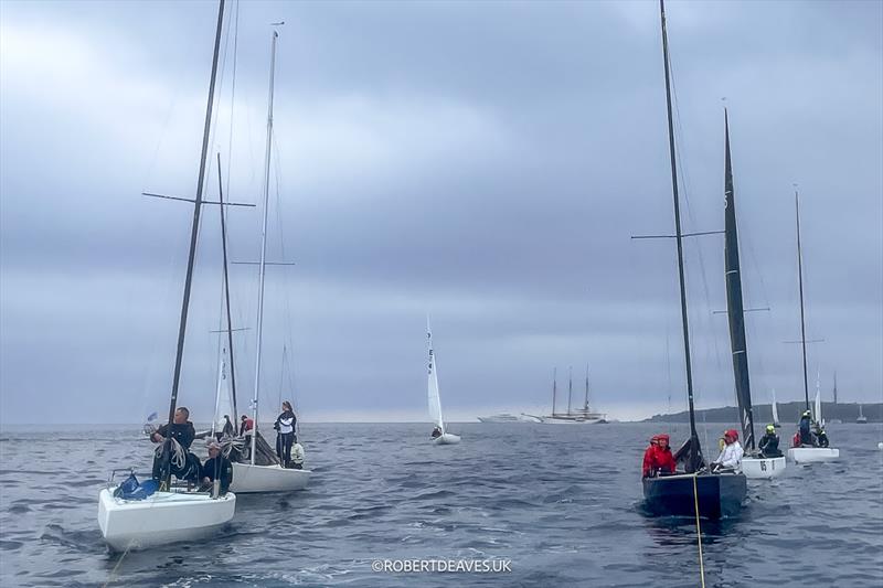 Fleet is towed back to club after racing abandoned on day 3 of the 2024 5.5 Metre French Open at the Regates Royales in Cannes photo copyright Robert Deaves / www.robertdeaves.uk taken at Yacht Club de Cannes and featuring the 5.5m class