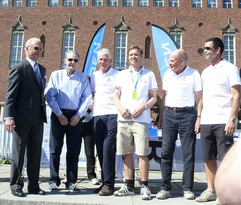 Swedish Olympic Centenary Regatta (l to r) King Carl XVI Gustaf, Jacques Rogge, Thomas Lundquist, Marcus Norlin, Jurgen Sundelin, Torben Grael photo copyright Philip Crebbin taken at  and featuring the 6m class