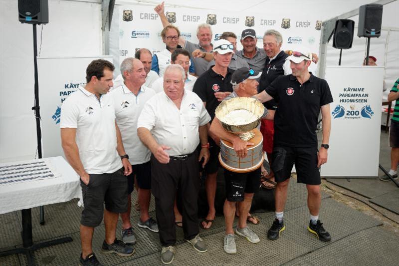 The 2019 Sinebrychoff 6 Metre World Championship Open Division Podium POR4 Seljm (in white), SUI77 Junior (in grey) and SUI132 Sophie Racing (in black) photo copyright www.sailpix.fi taken at  and featuring the 6m class