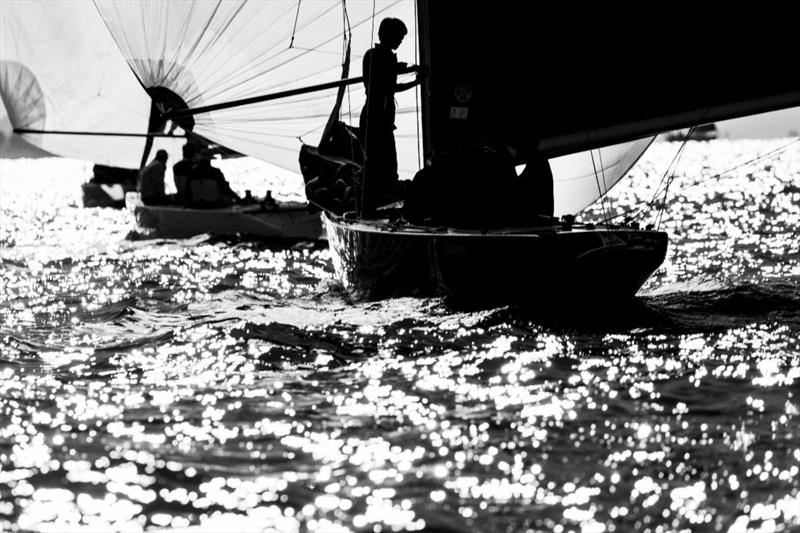 Six Metres against the New York City skyline during practice racing for the 2025 Six Metre World Championship at Seawanhaka Corinthian Yacht Club - photo © SailingShots by Maria Muiña