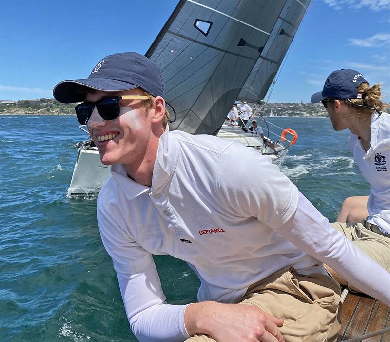 Jed Cruickshank and Aiden Mansley on the classic 8m, Defiance. - photo © Photo supplied