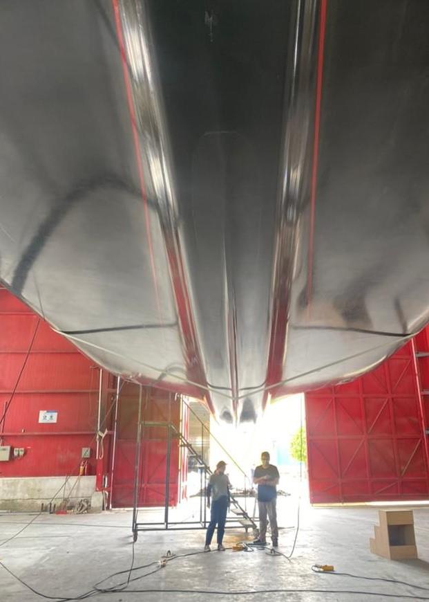 First AC40 is taken from the mould at McConaghy Boats, China - April 2022 photo copyright Emirates Team New Zealand taken at Royal New Zealand Yacht Squadron and featuring the AC40 class