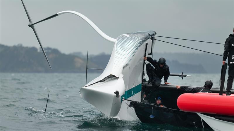 Emirates Team New Zealand - bow damage AC40 - Waitemata Harbour - Auckland - November 21, 2022 - photo © Adam Mustill / America's Cup