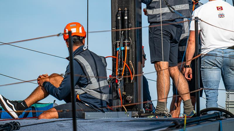 INEOS Britannia - Mast back with hydraulic luff control systems for double skinned mainsail - November 27, 2022 - Mallorca - photo © Ugo Fonolla / America's Cup