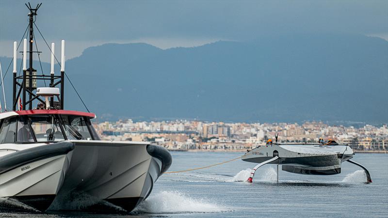 INEOS Britannia - Tow testing in an offset position to avoid outboard turbulence of the foils - December 7, 2022 - Mallorca - photo © Ugo Fonolla / America's Cup