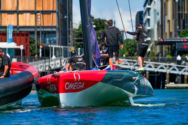 Dock-out Emirates Team NZ -  AC40-1|LEQ12 - January 20, 2023 - Hauraki Gulf photo copyright Adam Mustill / America's Cup taken at Royal New Zealand Yacht Squadron and featuring the AC40 class