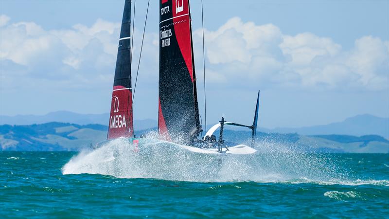 On Course E - Emirates Team NZ -  AC40-1|LEQ12 - January 20, 2023 - Hauraki Gulf photo copyright Adam Mustill / America's Cup taken at Royal New Zealand Yacht Squadron and featuring the AC40 class