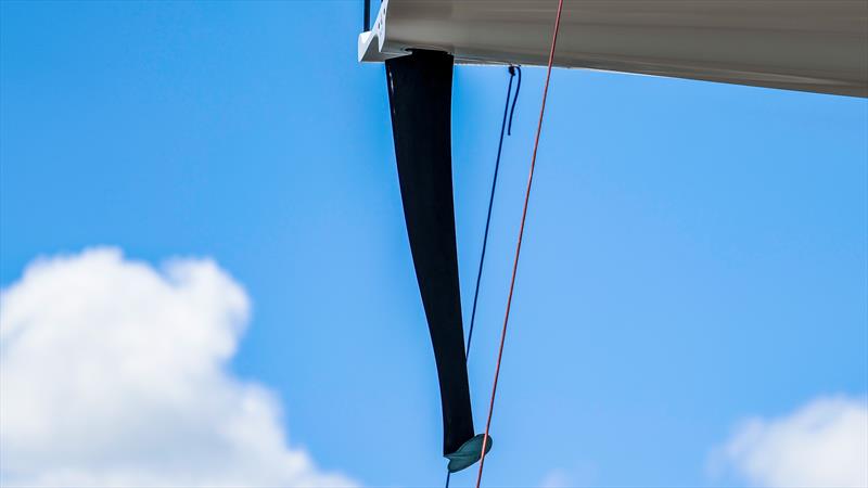 Rudder wingfoil - Emirates Team NZ -  AC40-1|LEQ12 - January 20, 2023 - Hauraki Gulf photo copyright Adam Mustill / America's Cup taken at Royal New Zealand Yacht Squadron and featuring the AC40 class