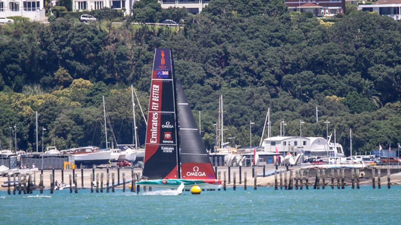 1. Approaching the harbour buoy - Emirates Team NZ -  AC40-1|LEQ12 - January 23, 2023 - Waitemata Harbour - photo © Richard Gladwell - Sail-World.com/nz