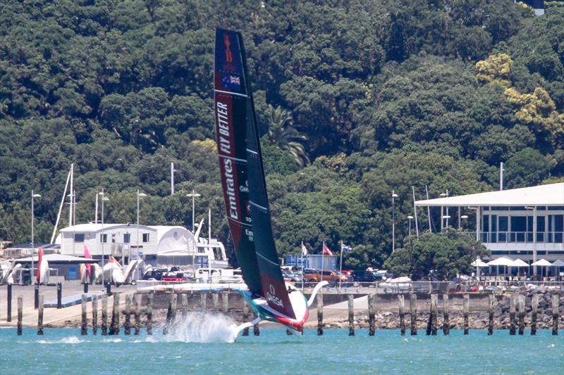 4. About to enter the water - Emirates Team NZ -  AC40-1|LEQ12 - January 23, 2023 - Waitemata Harbour - photo © Richard Gladwell - Sail-World.com/nz