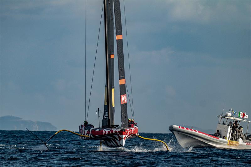 Wing foil only partially raised coming out of JK - Luna Rossa Prada Pirelli -   LEQ12 - January 27, 2023 - Cagliari - photo © Ivo Rovira / America'sCup