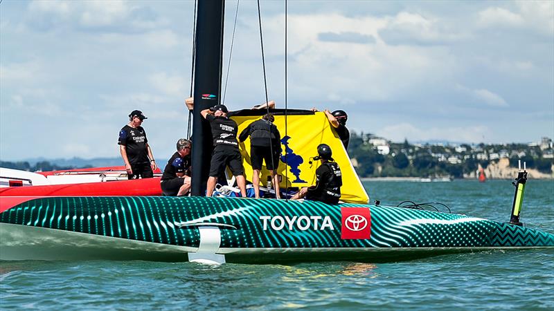 Emirates Team New Zealand  -  LEQ12 - Day 18 - February 23, 2023 - Waitemata Harbour, Auckland NZ photo copyright Adam Mustill / America's Cup taken at Royal New Zealand Yacht Squadron and featuring the AC40 class