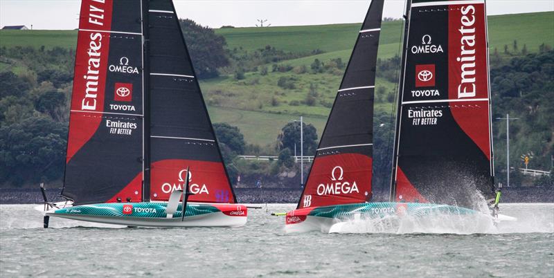 Emirates Team New Zealand  -  LEQ12 and AC40 - Day 21 - February 27, 2023 - Waitemata Harbour, Auckland NZ photo copyright Adam Mustill / America's Cup taken at Royal New Zealand Yacht Squadron and featuring the AC40 class