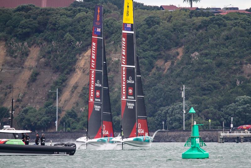 Emirates Team New Zealand  -  LEQ12 and AC40 - Day 21 - February 27, 2023 - Waitemata Harbour, Auckland NZ photo copyright Adam Mustill / America's Cup taken at Royal New Zealand Yacht Squadron and featuring the AC40 class