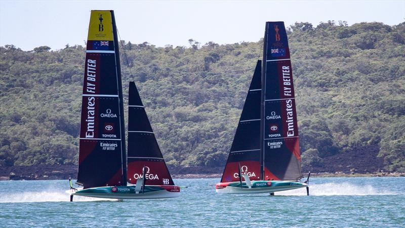 Emirates Team New Zealand  -  LEQ12 and AC40 - Day 22 - February 28, 2023 - Waitemata Harbour, Auckland NZ photo copyright Richard Gladwell - Sail-World.com/nz taken at Royal New Zealand Yacht Squadron and featuring the AC40 class