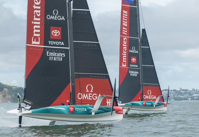 Emirates Team New Zealand racing the AC40's that will be used in the Youth and Women's America's Cups during the 2024 America's Cup in Barcelona photo copyright Emirates Team NZ/James Somerset taken at Royal New Zealand Yacht Squadron and featuring the AC40 class