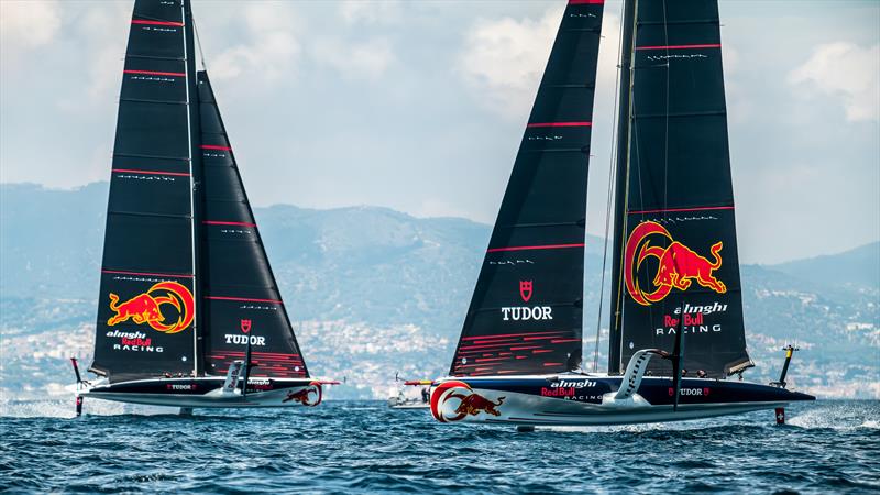 Alinghi Red Bull Racing - LEQ12 and  AC40-7 - Day 31/3, June 5, 2023 photo copyright Alex Carabi / America's Cup taken at Yacht Club de Genève and featuring the AC40 class