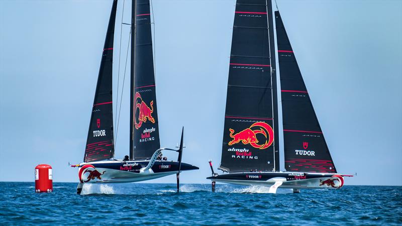 Alinghi Red Bull Racing - LEQ12 and  AC40-7 - Day 31/3, June 5, 2023 photo copyright Alex Carabi / America's Cup taken at Yacht Club de Genève and featuring the AC40 class