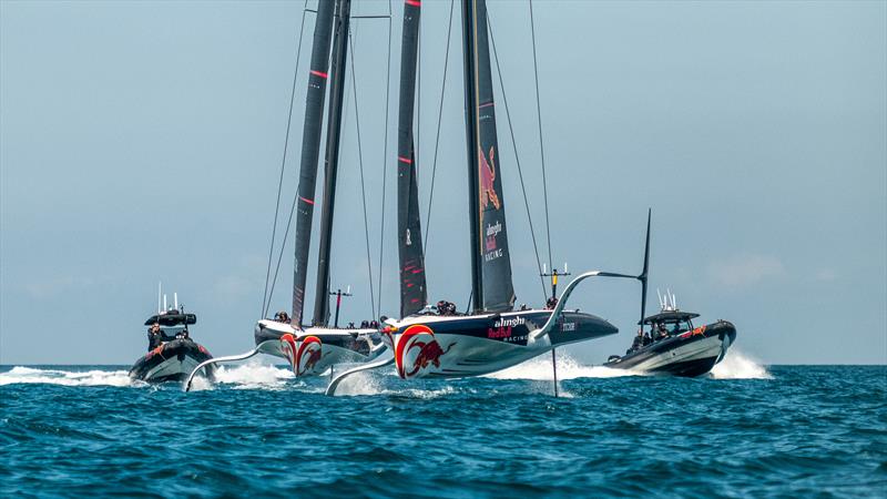 Alinghi Red Bull Racing - LEQ12 and  AC40-7 - Day 31/3, June 5, 2023 photo copyright Alex Carabi / America's Cup taken at Yacht Club de Genève and featuring the AC40 class