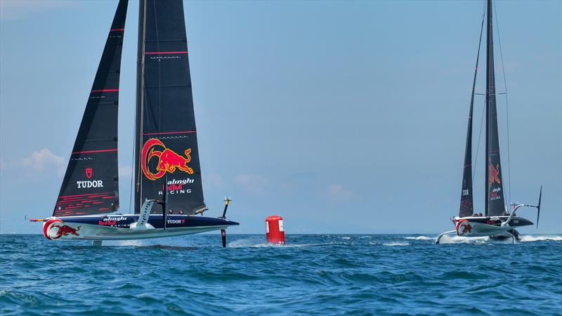 Alinghi Red Bull Racing - LEQ12 and  AC40-7 - Day 31/3, June 5, 2023 photo copyright Alex Carabi / America's Cup taken at Yacht Club de Genève and featuring the AC40 class