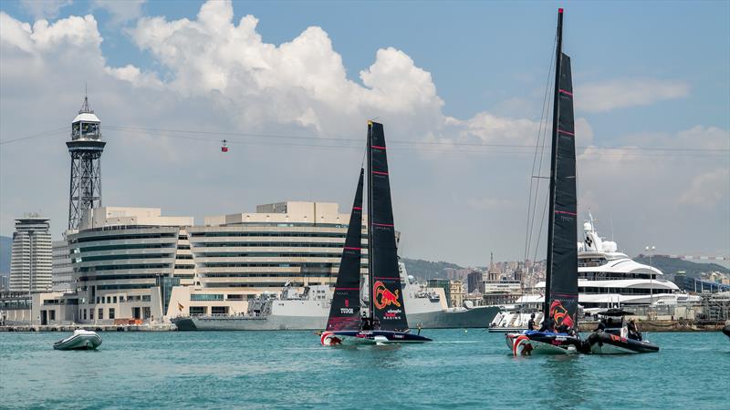 Alinghi Red Bull Racing - LEQ12 and  AC40-7 - Day 31/3, June 5, 2023 photo copyright Alex Carabi / America's Cup taken at Yacht Club de Genève and featuring the AC40 class