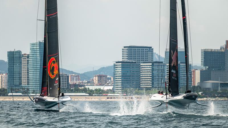 Alinghi Red Bull Racing - LEQ12 and  AC40-7 - Day 31/3, June 5, 2023 photo copyright Alex Carabi / America's Cup taken at Yacht Club de Genève and featuring the AC40 class