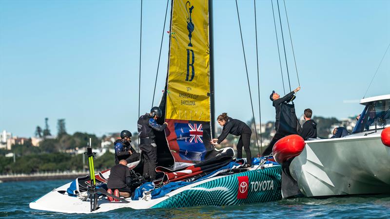 Emirates Team New Zealand - LEQ12 and AC40 - Day 31, June 7, 2023 photo copyright Adam Mustill / America's Cup taken at Royal New Zealand Yacht Squadron and featuring the AC40 class