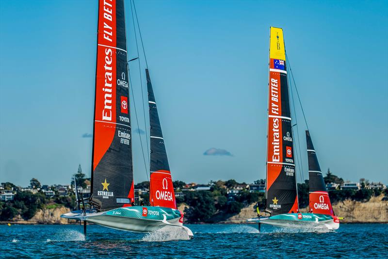 Emirates Team New Zealand - LEQ12 and AC40 - Day 31, June 7, 2023 photo copyright Adam Mustill / America's Cup taken at Royal New Zealand Yacht Squadron and featuring the AC40 class