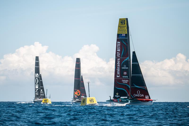 Emirates Team New Zealand leads Alinghi Red Bull Racing and INEOS Britannia -  America's Cup Practice - AC40 - Day 2 - Barcelona - September 2023 - photo © America's Cup Media