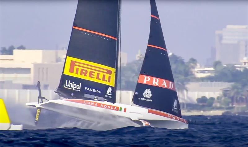 Luna Rossa nosedives rounding Mark 5 of the Final Race - Day 3 - Preliminary Regatta - Jeddah, Saudi Arabia - December 2, 2023 - photo © America's Cup Media