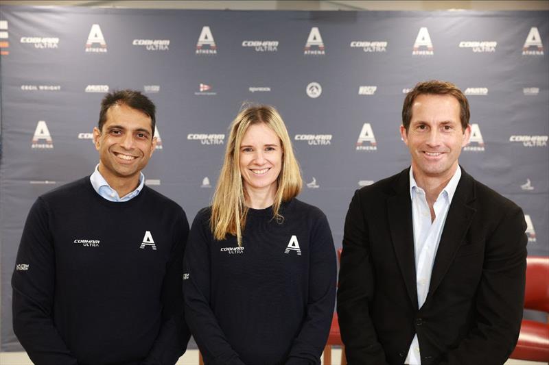 Shonnel Malani, Hannah Mills OBE and Sir Ben Ainslie at the launch event for the Athena Pathway squad in London photo copyright Athena Pathway taken at  and featuring the AC40 class