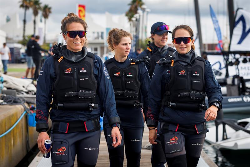 Alinghi Red Bull Racing Womens team Nathalie Brugger, Alexandra Stalder, Laurane Mettraux and Anja Von Allmen before practice sailing at the Puig Womens Americas Cup in Barcelona, Spain. 3, October, - photo © Alinghi Red Bull Racing / Samo Vidic