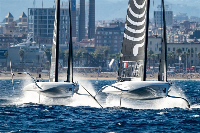 Orient Express (FRA) and Emirates Team NZ - Group A - Puig Women's America's Cup, Final. -October 5, 2024 photo copyright Ricardo Pinto / America's Cup taken at Real Club Nautico de Barcelona and featuring the AC40 class
