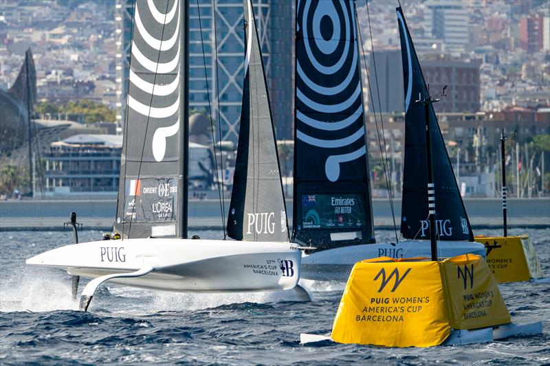 Orient Express (FRA) and Emirates Team NZ - Group A - Puig Women's America's Cup, Final. - October 5, 2024 photo copyright Ricardo Pinto / America's Cup taken at Real Club Nautico de Barcelona and featuring the AC40 class