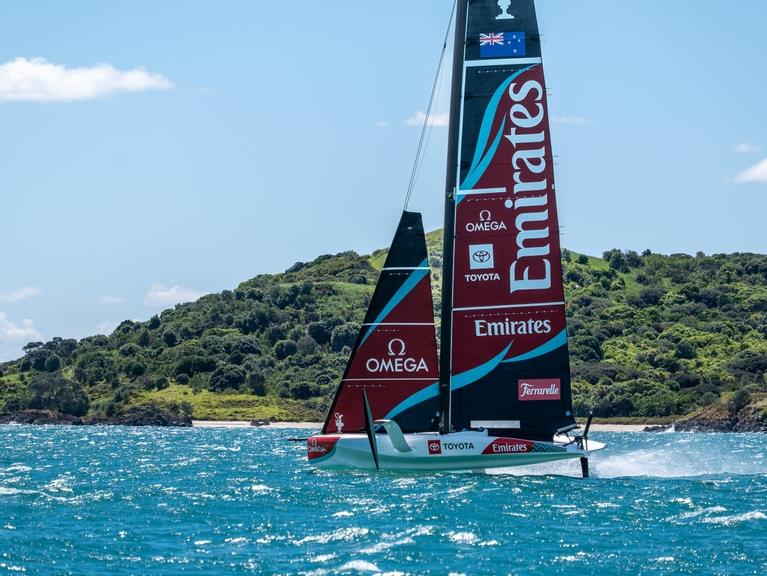 Emirates Team New Zealand sail their AC40 in Auckland. photo copyright James Somerset/ Emirates Team New Zealand taken at Royal New Zealand Yacht Squadron and featuring the AC40 class