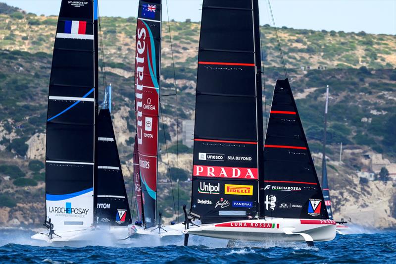 1 minute to go - Day 1 - Louis Vuitton 38th America's Cup - Preliminary Regatta Sardinia - May 22, 2026 - photo © David Maynard / www.alleycatphotographer.com