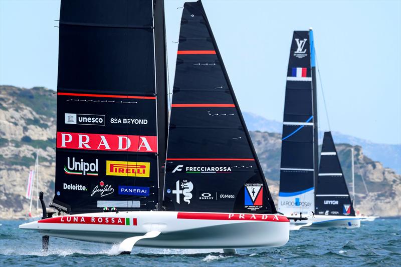 Luna Rossa on day 1 - Louis Vuitton 38th America's Cup - Preliminary Regatta Sardinia - May 22, 2026 - photo © David Maynard / www.alleycatphotographer.com
