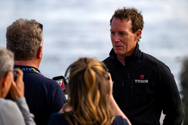 Paul Goodison talking in the media pen with Magnus Wheatley on day 1 - Louis Vuitton 38th America's Cup - Preliminary Regatta Sardinia - May 22, 2026 photo copyright David Maynard / www.alleycatphotographer.com taken at Circolo Canottieri Napoli and featuring the AC40 class