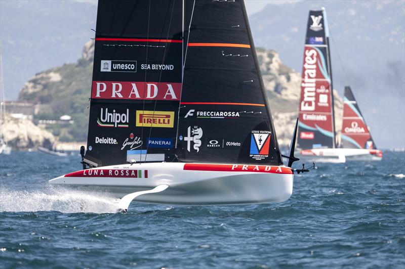 Luna Rossa and Emirates Team NZ - Louis Vuitton 38th America's Cup - Preliminary Regatta Sardinia Race Day 2  - May 23, 2026 - photo © Ricardo Pinto