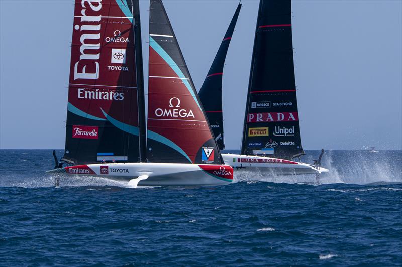 Emirates Team NZ and Luna Rossa - Louis Vuitton 38th America's Cup Preliminary Regatta - Day 3 - May 24, 2026 photo copyright Ian Roman taken at Yacht Club Cagliari and featuring the AC40 class