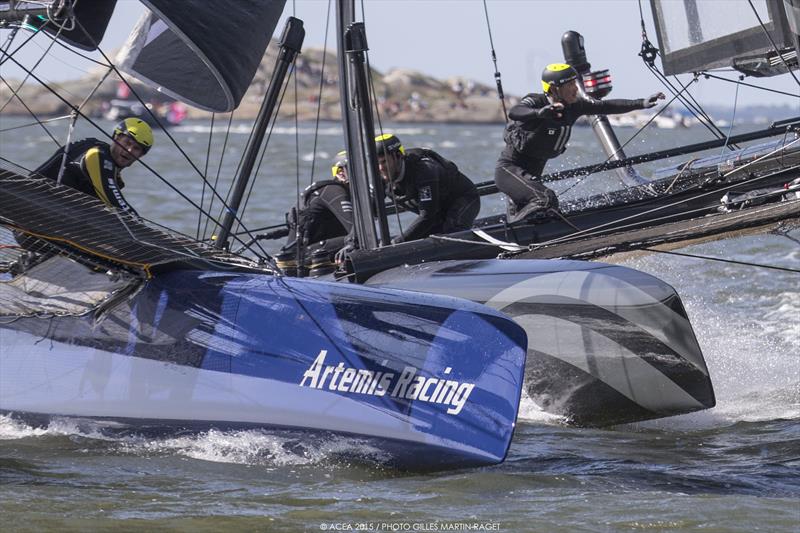Tight racing on day 1 at Louis Vuitton America's Cup World Series Gothenburg photo copyright ACEA 2015 / Gilles Martin-Raget taken at  and featuring the AC45 class
