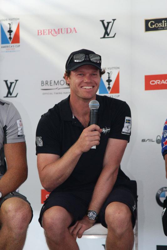 Nathan Outteridge during the Louis Vuitton America's Cup World Series Bermuda press conference photo copyright Rob Melotti taken at  and featuring the AC45 class