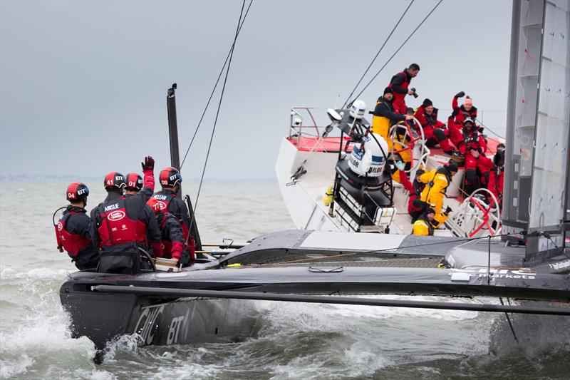 Land Rover BAR fly-by of the Sport Relief Hell on High Seas Challenge photo copyright Harry KH / Land Rover BAR taken at  and featuring the AC45 class